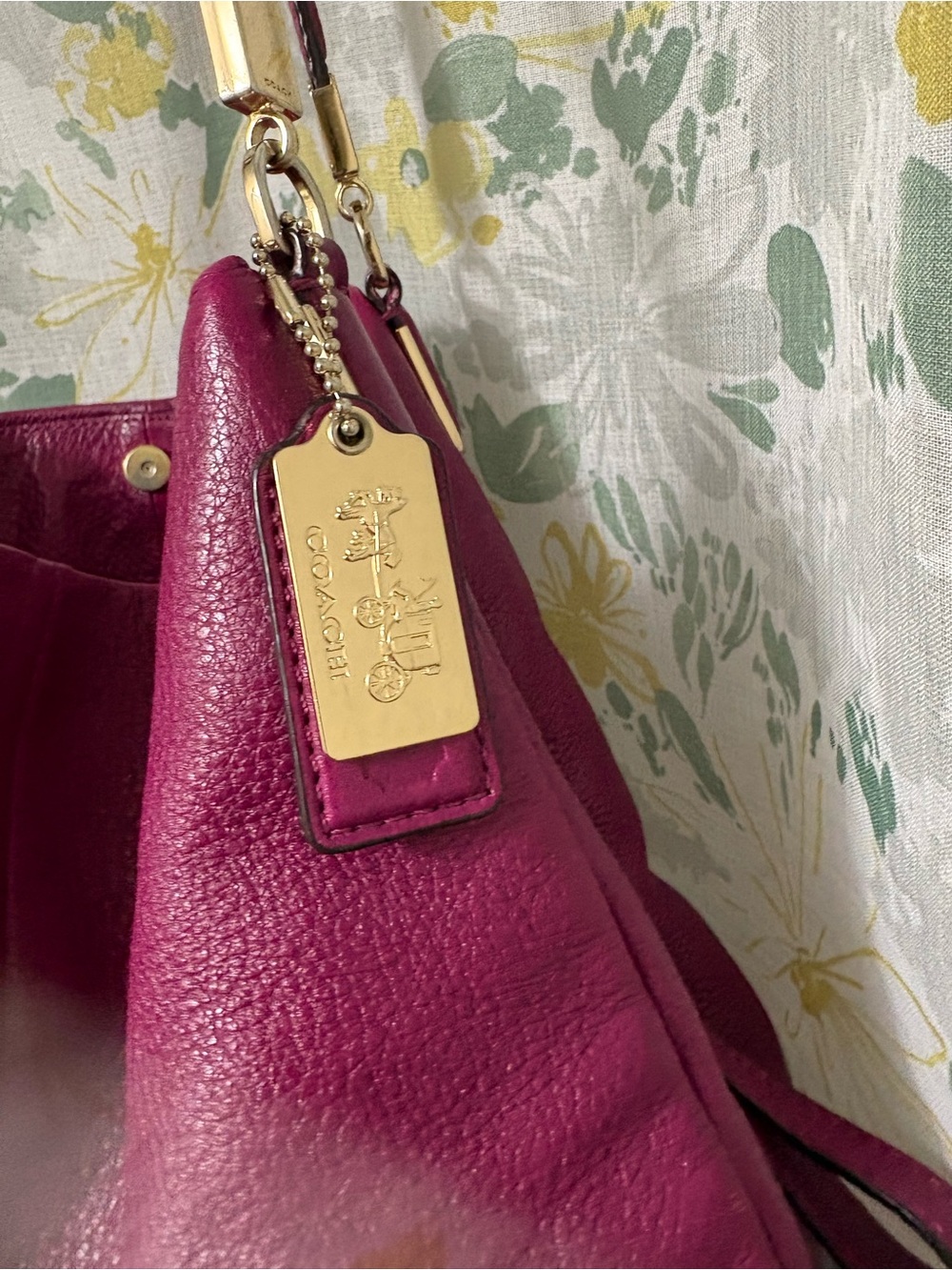 COACH Madison Phoebe Tumbled Hot Pink Leather 3 Section Shoulder Bag VINTAGE - Picture 7 of 15